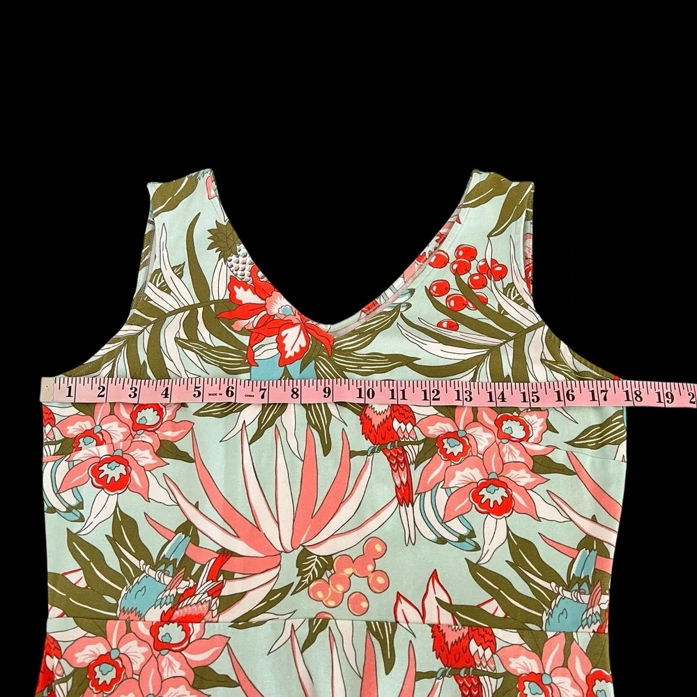 Talbots Coastal Tropical Parrot Floral Size M V-Neck A-Line Maxi Pullover Dress - Picture 6 of 11